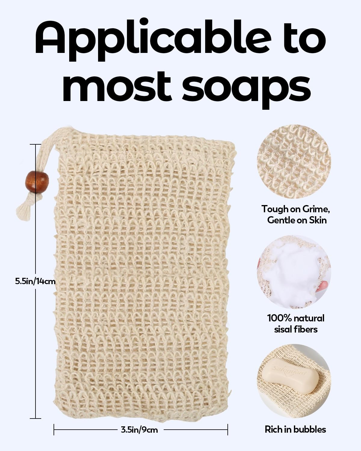 XYCCRX 100 Pcs Soap Bags with Drawstring, 5.3'' x 3.7'' Natural Soap Savers for Bar Soap Exfoliating Sisal Mesh Soap Bags for Soap Bars, Scrubbing & Massaging Shower Pouches for Men & Women