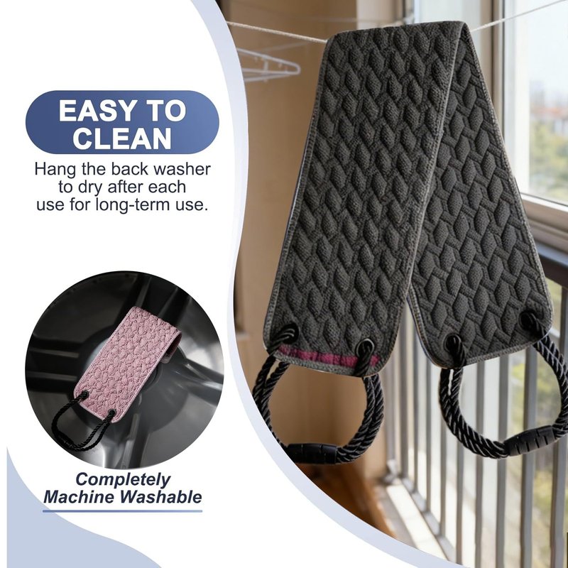 Double Sided Back Scrubber with Long Handle, Exfoliating Shower Brush for Deep Cleaning and Dead Skin Removal, Adjustable Bath Scrubber for Back Acne - Men and Women