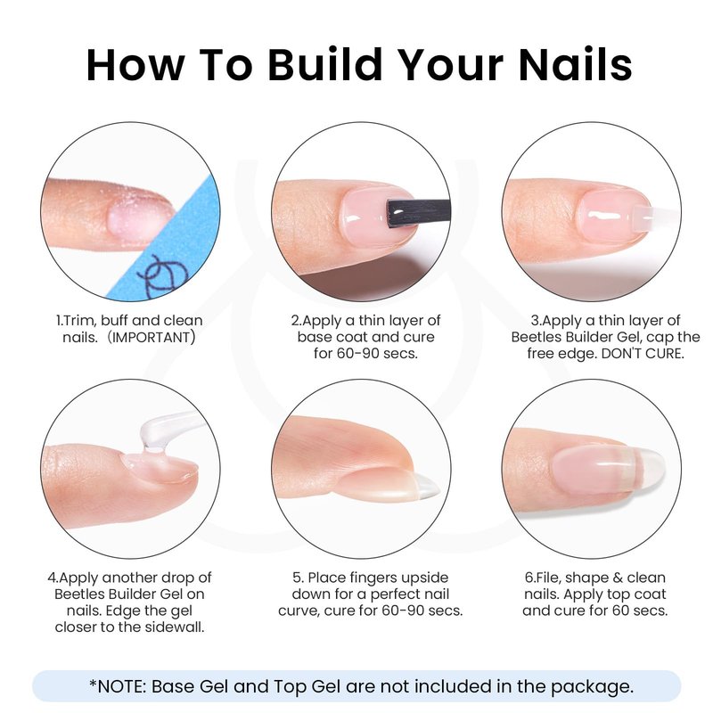 Beetles Builder Gel,8 in 1 Clear Builder for Nail Apex Strengthener Thickening for Weak Nails LED Lamp Cured Rhinestone Glue Gel Polish in a Bottle DIY Salon at Home for Beginner