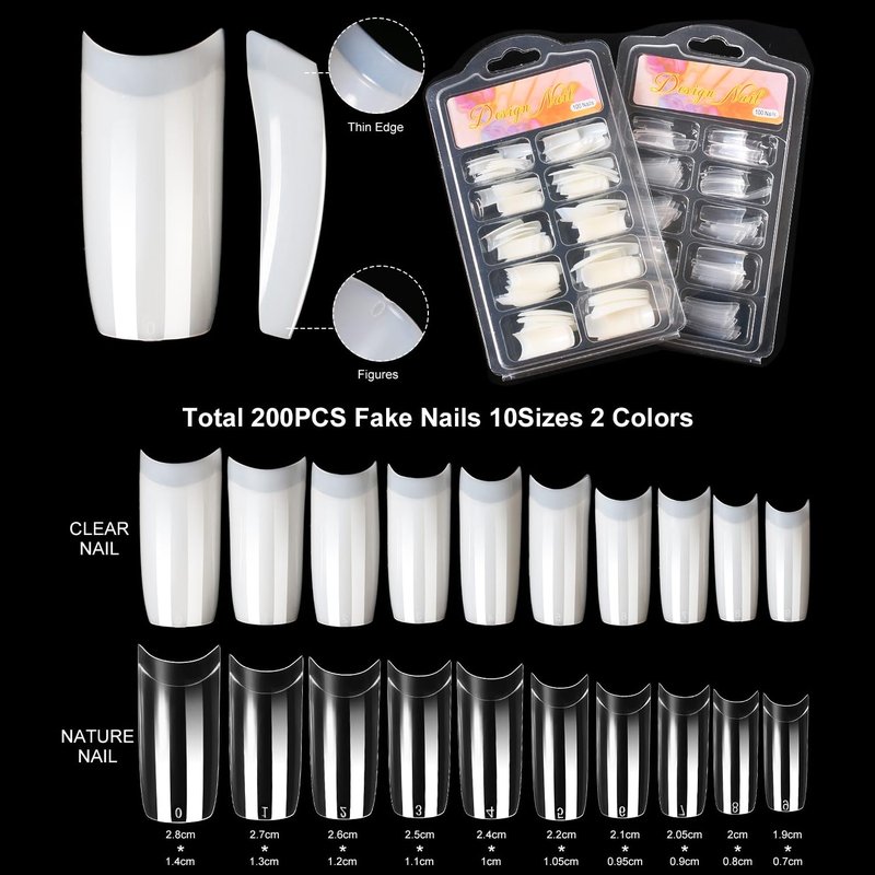 Skiennix Acrylic Nail Kit - Clear White & Pink Powder with Files, Brushes, Tips | Starter Set for Home & Salon