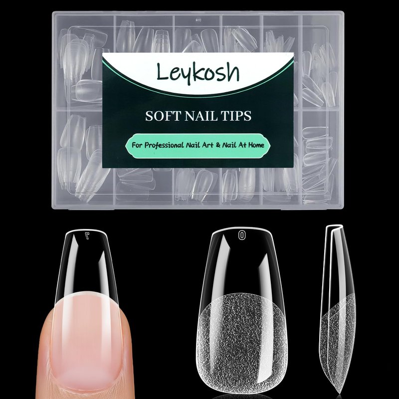 Medium Coffin Nail Tips, 216pcs Acrylic Ballerina Soft Fake Nails Gel Nail Tips, Full Cover Pre-Shaped Matte Clear Press on Nails for Extension, Diy at Home Manicure 12 Sizes