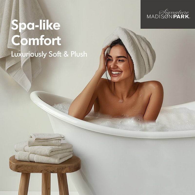 Madison Park 800GSM Bathroom Towel Set of 8 100% Cotton Bath Towel Set for Bathroom Luxurious Highly Absorbent 2 Bath Towels 2 Hand Towels 4 Washcloths Quick Dry Spa Quality Natural