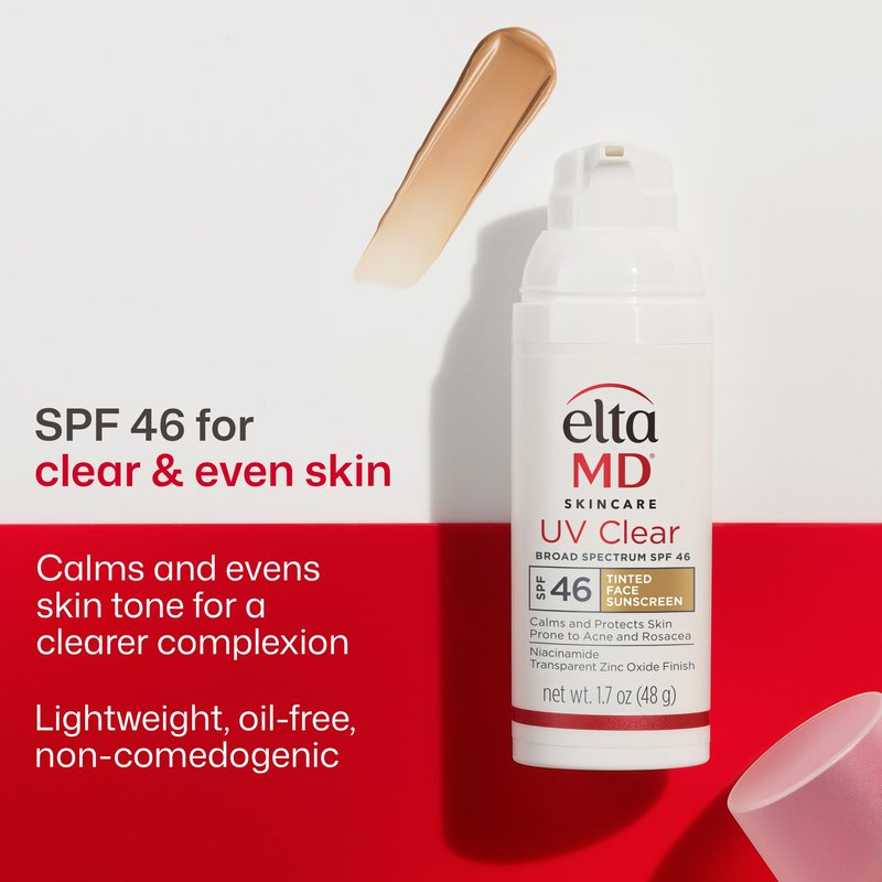EltaMD UV Clear Tinted Sunscreen for Face, SPF 46 with Zinc Oxide, Oil-Free, Dermatologist Recommended, For Acne-Prone Sensitive Skin, 1.7 oz