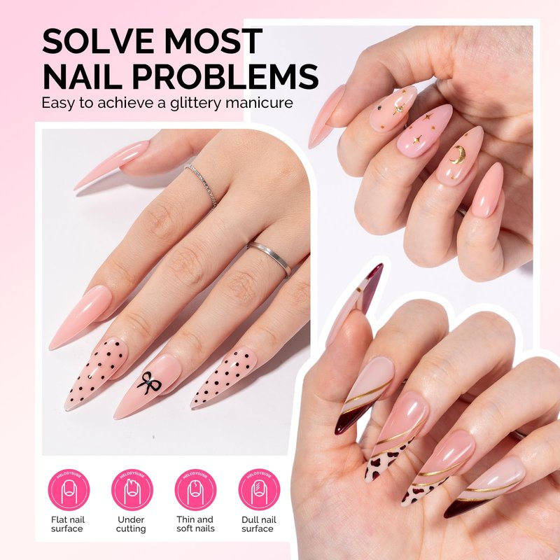 MelodySusie Builder Gel Nail Polish Set, Base Colors Nude Pink Clear 8 in 1 Nail Thickening Rubber Base Gel Polish,Soak Off UV Extension,Rhinestone Nail Glue in a Bottle Gift for Women 6 Colors