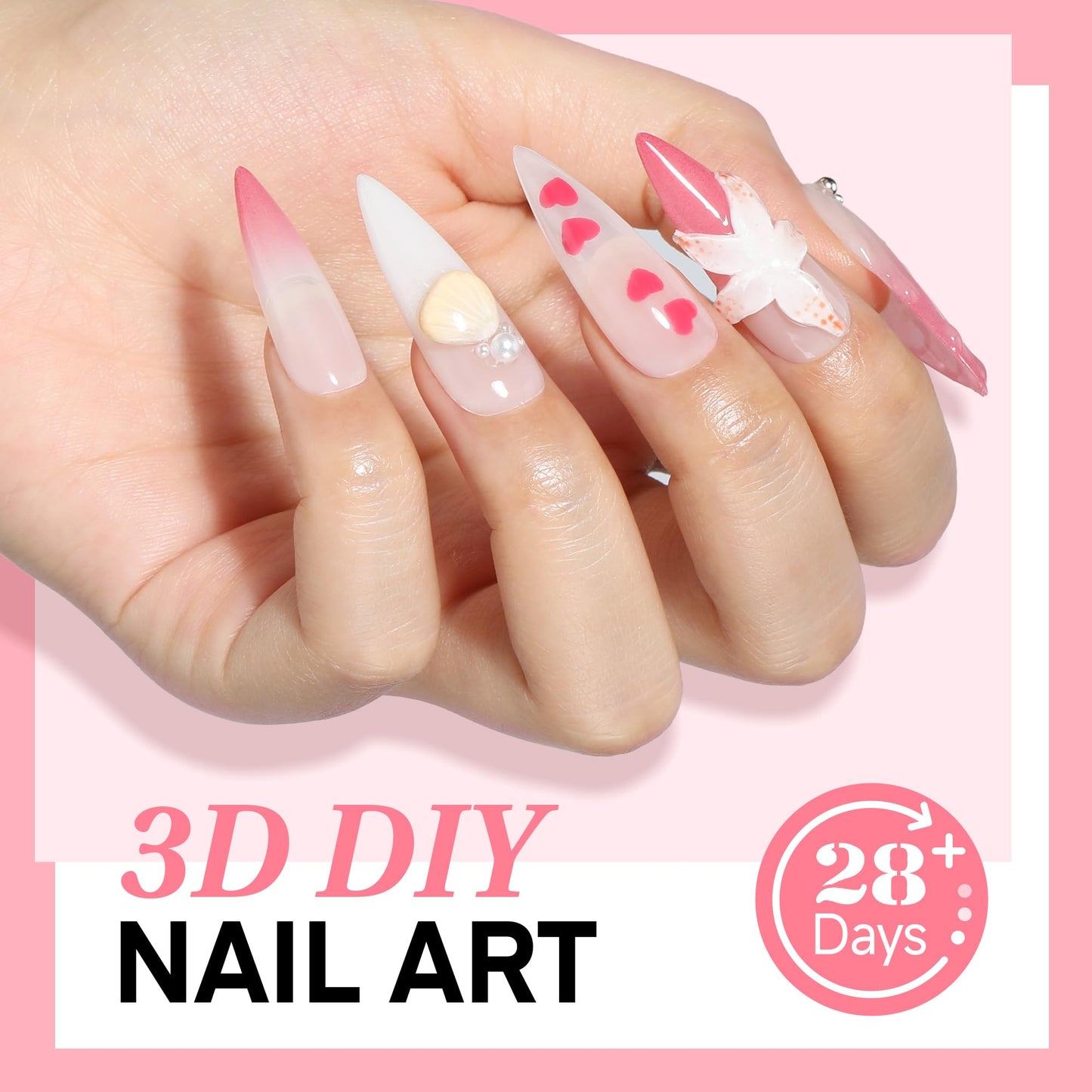UNA GELLA 3D Gel Nail Art, 3D Nail Gel Sculpting G el Glue 15g 4 in 1 No Wipe Clear Nail Polish for Nails Tips, Chrome Powder, Nail Charms Gems, Drawing and DIY Nail Art Lamp Curing Needed