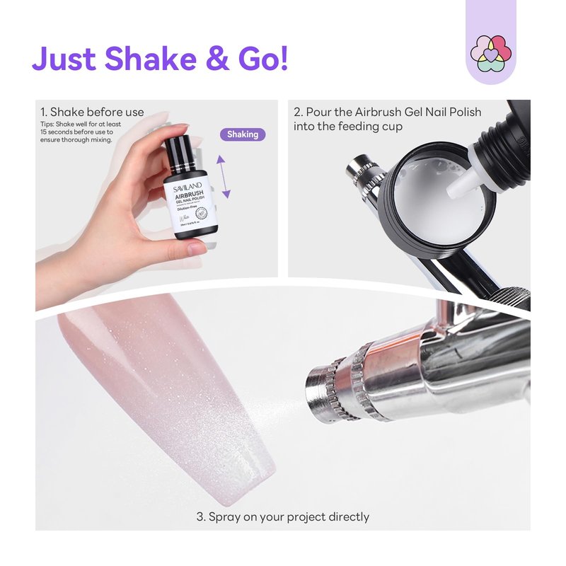 SAVILAND Dilution-Free Airbrush Gel Nail Polish Hema-Free: 20ml 0-Acetone 6PCS White Nail Polish for Airbrush Pure Formula No Clogging Gel Airbrush Paint for Nails Coverage for Ombre Nail Art Salon