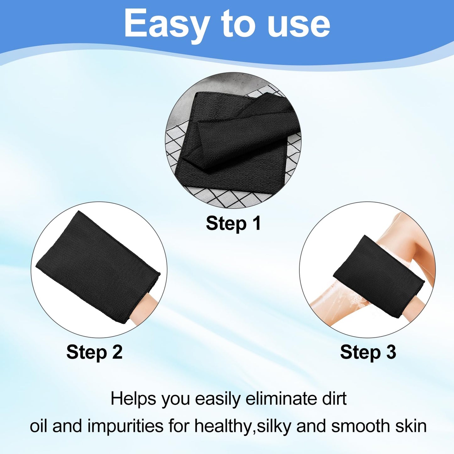 Tatuo 12 Pieces Korean Exfoliating Mitt Glove Italy Towel Body Skin Scrubber Exfoliating Scrubber for Remove Dead Skin Washcloth Korean(Small,Black)