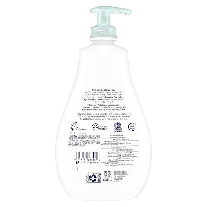Baby Dove Sensitive Skin Care Baby Wash - Fragrance-Free & Hypoallergenic, 20 oz | Gentle Moisture for Bath Time