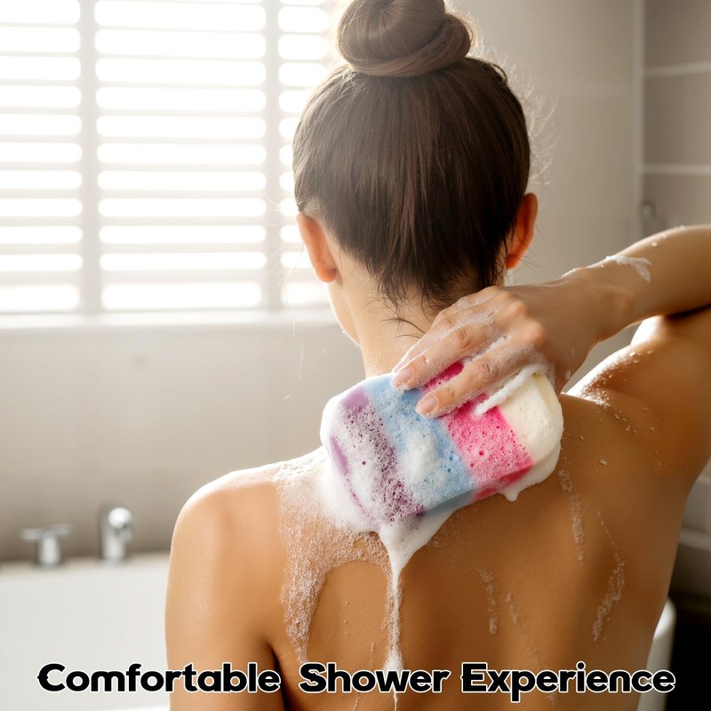 FoldTier 6 Pcs Exfoliating Bath Sponge Body Loofah Sponges Shower for Women Reusable Soft Bathing Pouf Foam Lufa Body Scrubber and Rich Lather, Color Matching(Gradient Colors)