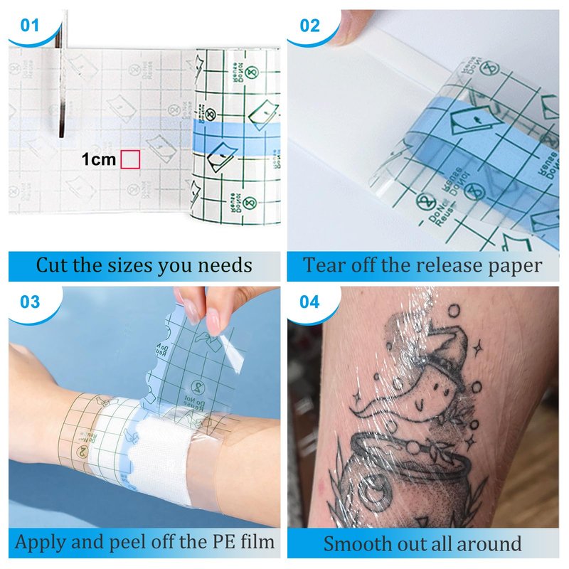 Emalla 9 Rolls Second Skin Tattoo Cover, Waterproof Tattoo Aftercare Bandage Breathable Tattoo Cover Up Patch Tape Tattoo Film 2", 4", 6" x 2.2 Yard Tattoo Supplies for Healing Wrap Swimming Shower