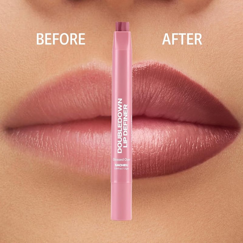 Sacheu DoubleDown Lip Definer — 2-in-1 Lip Liner & Balm — Long-Lasting Korean Make Up Lipstick with Satin Finish, Avocado Oil & Vitamin E (Glossed Over)