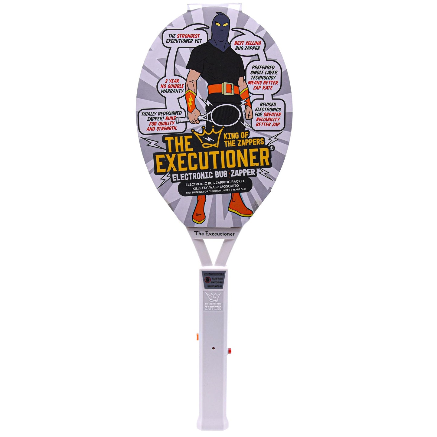 The Executioner Fly Zapper Mosquito, Wasp, Bug, Insect Killer Swatter Electric Fly Zapper Racket Single Layer for Efficient Zapping Indoor Outdoor (White)