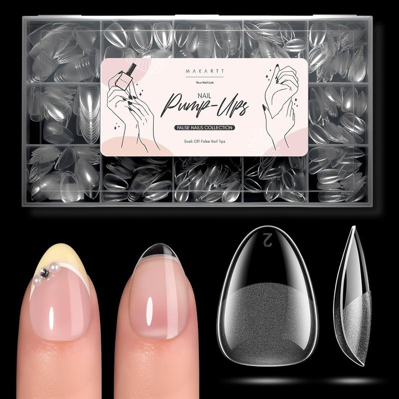 Makartt Almond Nail Tips: 510pcs Full Cover Extra Short Fake Nails, 15 Sizes Soft Gel Half Matte Pre-shape Soak Off for Press on Nails DIY for Extension No Crease Acrylic Nail Manicure Salon Home