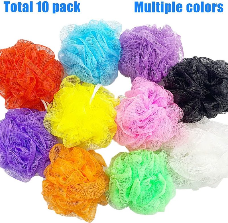 Skiennix Bath Loofah Set - 10 Colorful Exfoliating Sponges for Kids & Adults | Soft Mesh Design