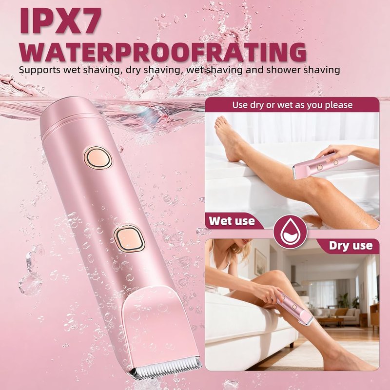 Carehabi Bikini Trimmer - 2-in-1 Electric Razor for Women | IPX7 Waterproof, Painless Ceramic Blade, Rose Gold