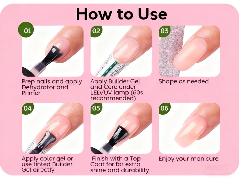 6 pcs Builder Base Gel Nail Polish Set - Nail Extension Reinforcement, Spring Color Long Lasting Gel Polish, uv led Soak Off Nail Art Designs Manicure Kit 010