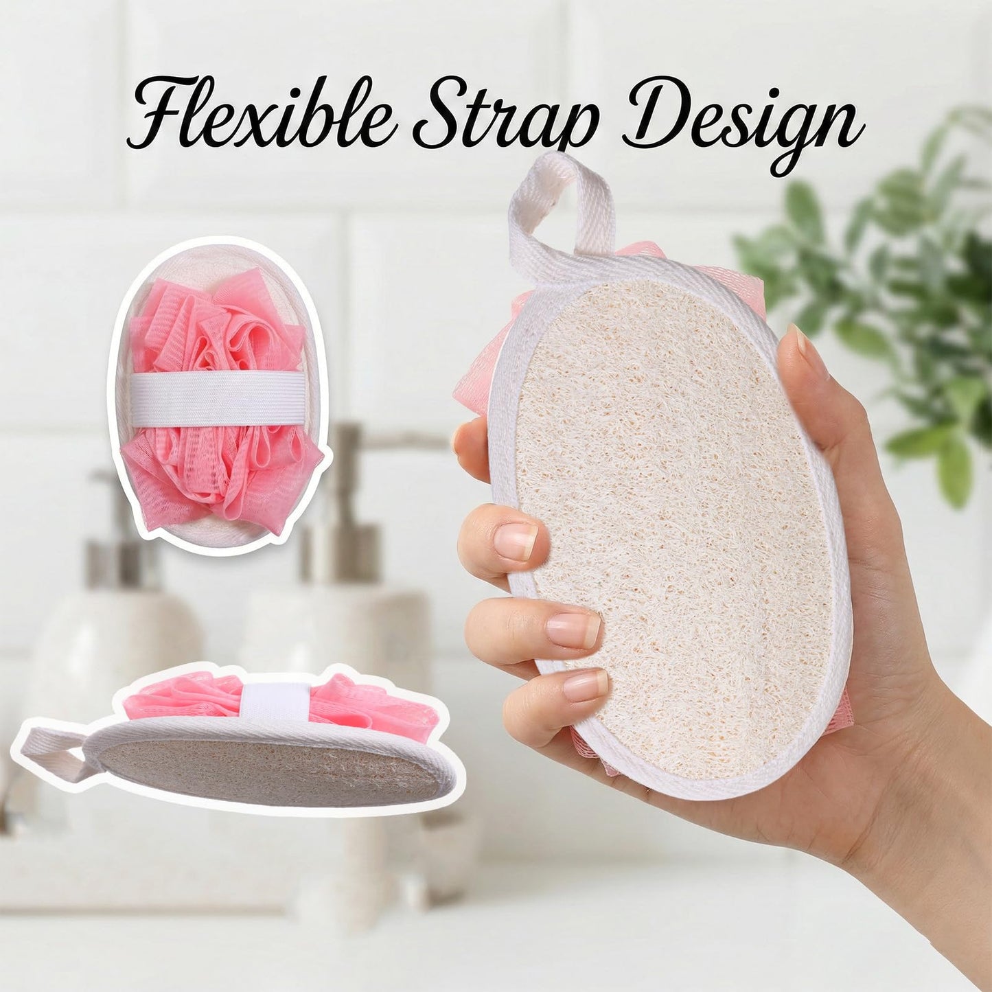 ElevateTech Natural Loofah Sponge Loofah Exfoliating Facial Scrubber BathLoofah for Women Men Shower Scrubber for Body Perfect for Exfoliation Cleansing Made of Natural Luffa and Terry Cloth