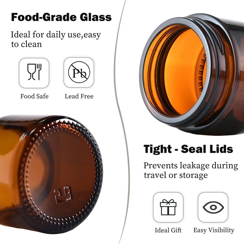 Amber Glass Jars - 4 oz Small Cosmetic Containers with Lids | 24 Pack for Creams & Scrubs