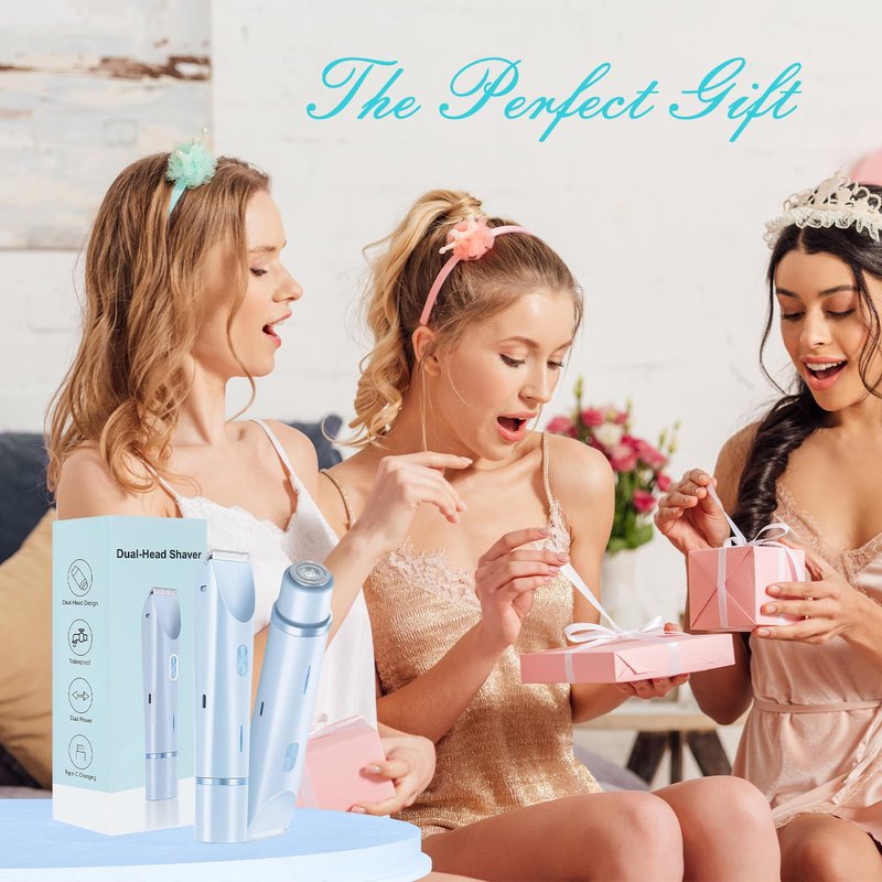 Bikini Trimmer for Women, 2 in 1 Electric Razors for Women, Rechargeable Cordless & Painless Hair Removal, Ultra Low Silent, Easy Cleaning, IPX7 Waterproof Bikini Shaver for Sensitive Skin (Blue)