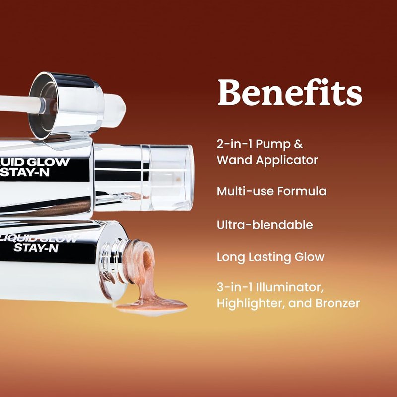 Liquid Glow STAY-N Highlighter & Illuminator Makeup - 30ml Long-Lasting Luminous Finish, Toasty Glaze