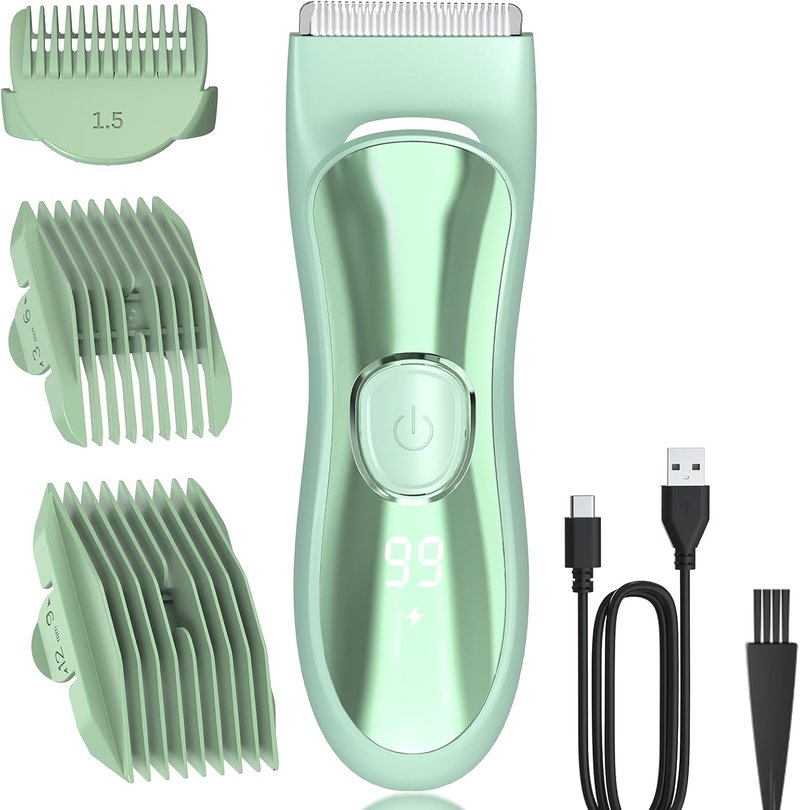 Body Hair Trimmer - Ceramic Blade, Wet & Dry Razor with 3 Guide Combs | LED Display, Travel Lock, Green