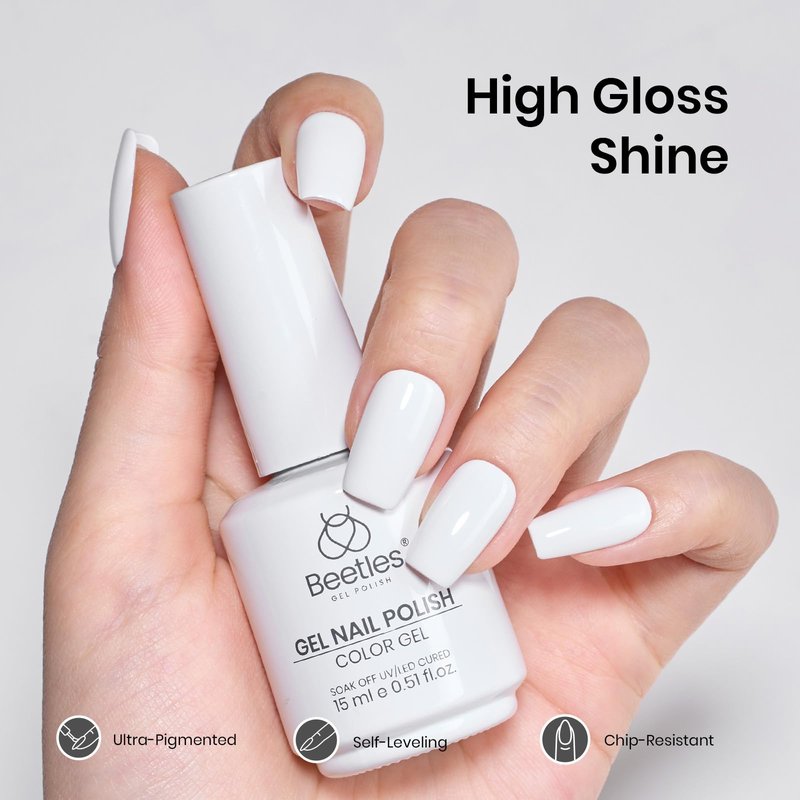 Beetles White Gel Nail Polish - 15ML Full Size French UV Nail Polish Soak Off Nail Art Manicure Salon DIY 4th of July Nails Design Home Snowdrop Gift for Woman Colorful Bottle Gel