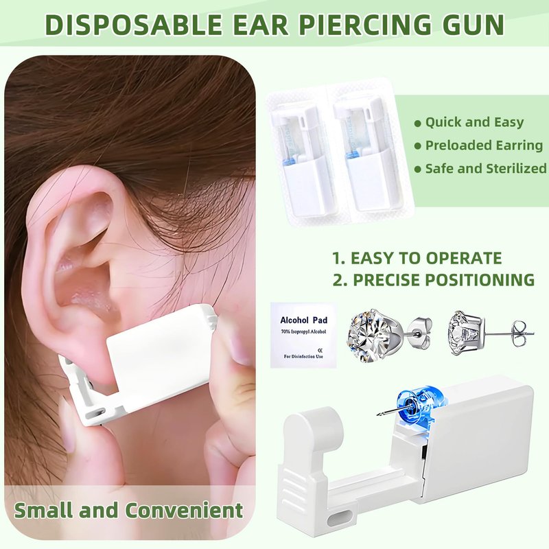 24 Pcs Ear Piercing Kit Disposable Ear Piercing Gun Kit with 8 Pcs Self Piercing Gun and 8 Pcs Earrings Stud 8 Pcs Cleaning Pads, 3mm