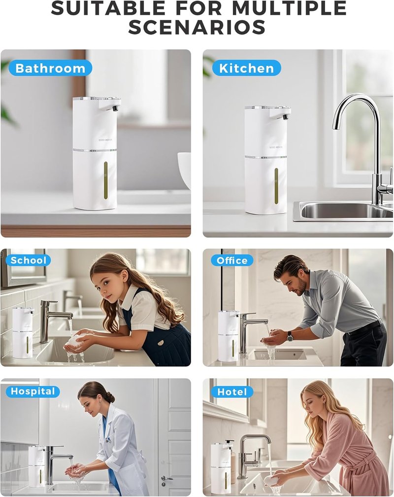Skiennix Automatic Foaming Soap Dispenser - 400ml USB Rechargeable, Touchless & Waterproof for Kitchen/Bathroom