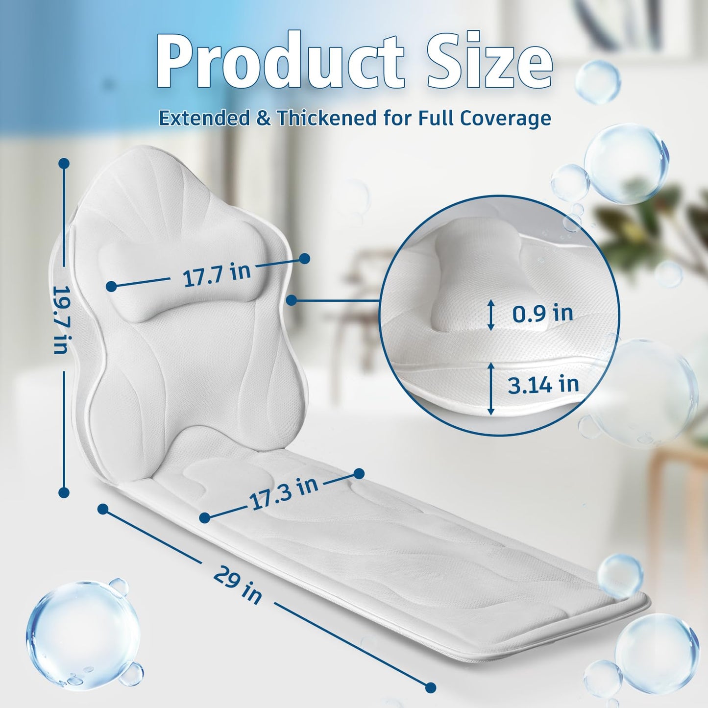 Poemland Luxury Thick Full Body Bath Pillows Mat & Cushion for Bathtub Headrest Neck Shoulder Support Comfort Relaxation Spa Accessories Perfect for a Spa Soak in Bathtub (White)