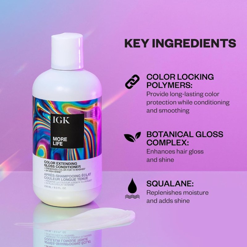 IGK MORE LIFE Color Extending Conditioner | Extends Color While Boosting Gloss and Softness | Helps Protect Color-Treated Hair from Fade | 8 Oz