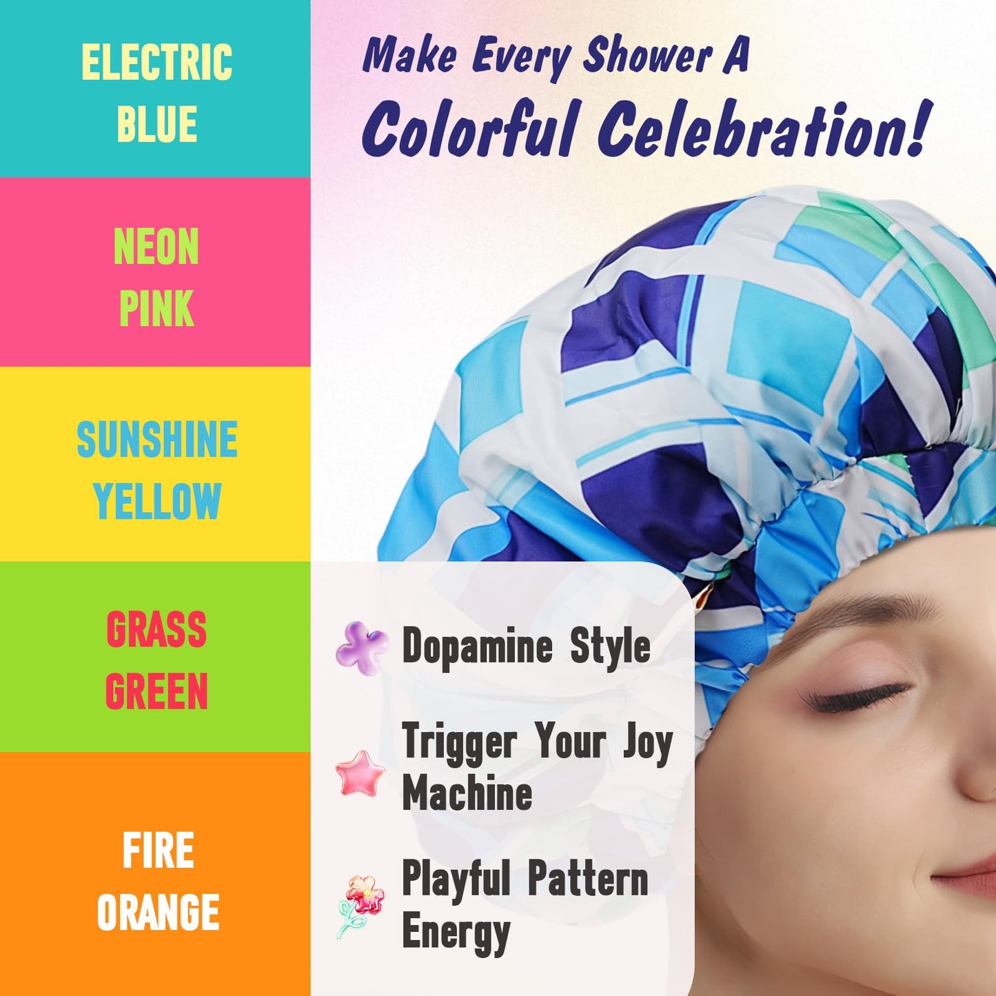 Years Calm Shower Caps for Women Reusable Waterproof, Double-Layer Extra Large Elastic Hair Cap for Shower for Long Hair & Braids, Travel & Home