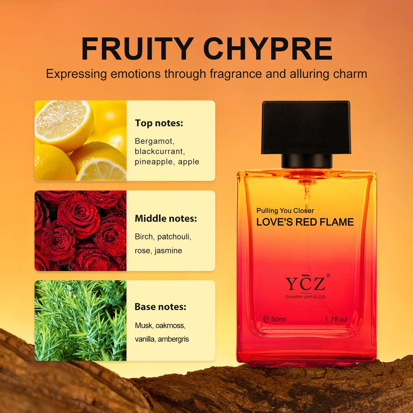 Ycz LOVE'S RED FLAME Men's Perfume 1.65 oz, Gradient Red Flame Bottle for Passionate Love Perfume, Spicy Woody Signature Long-Lasting Fragrance - Ideal Men Perfumes for Special Occasions Daily