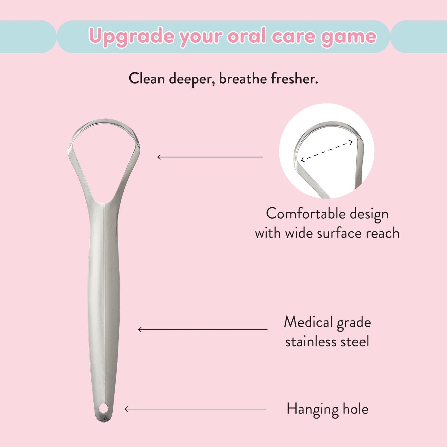Éclat Stainless Steel Tongue Scraper with Travel Case, Tongue Cleaner for Fresh Breath & Oral Hygiene, Flexible, Durable, Easy-to-Use, Non-Irritating for Oral Care (Combo (U + Looped))