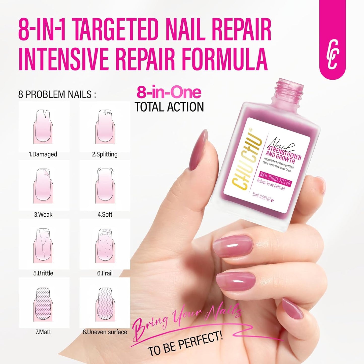 Skiennix Nail Hardener - Extra Strong 8-in-1 Dusty Rose Protein Polish for Weak Nails | 15ml