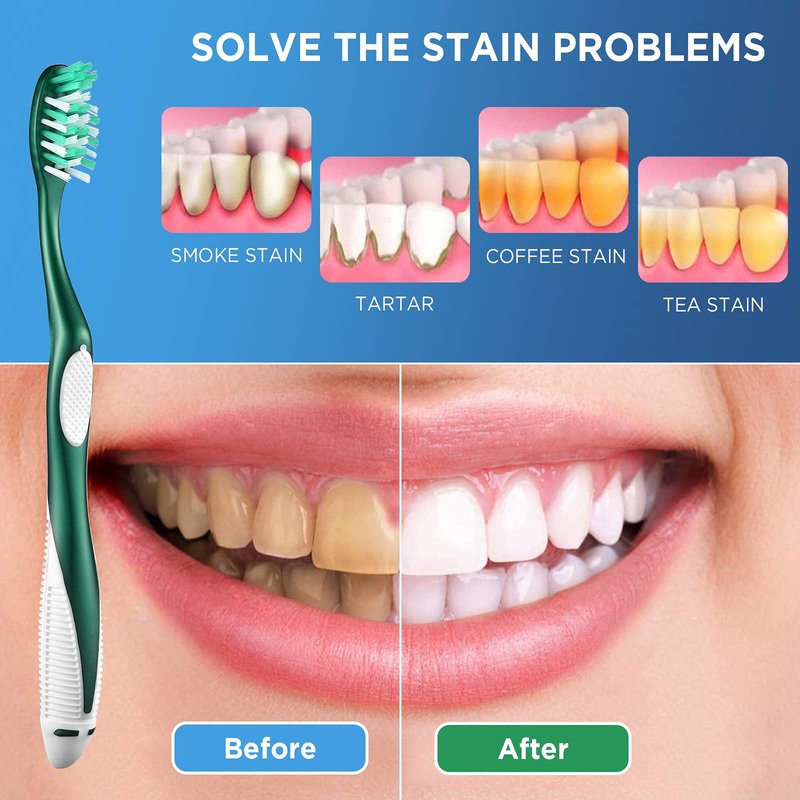 Fremouth Extra Firm Toothbrushes for Adults, Extra Hard Bristles, 6 Count