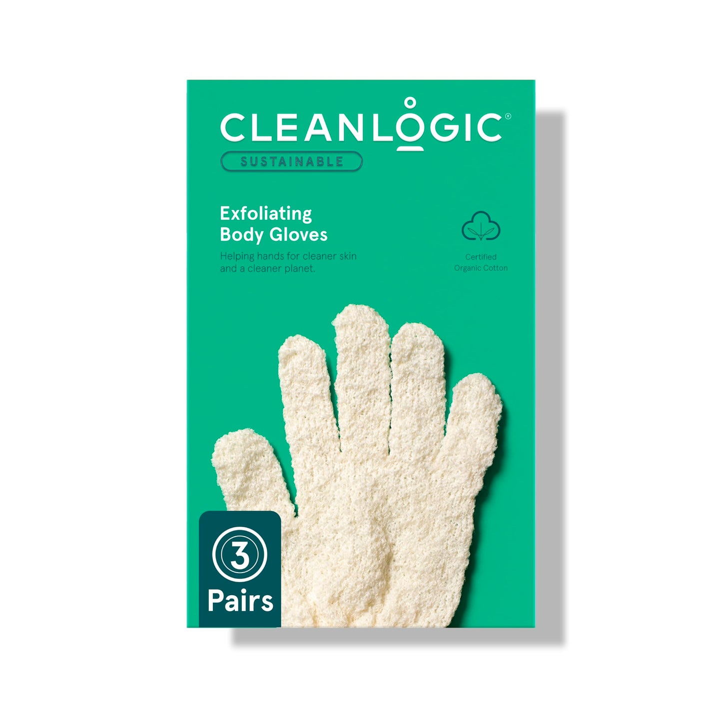 Cleanlogic Sustainable Exfoliating Stretch Bath/Shower Gloves, Natural, 3 Pair – 6 Count