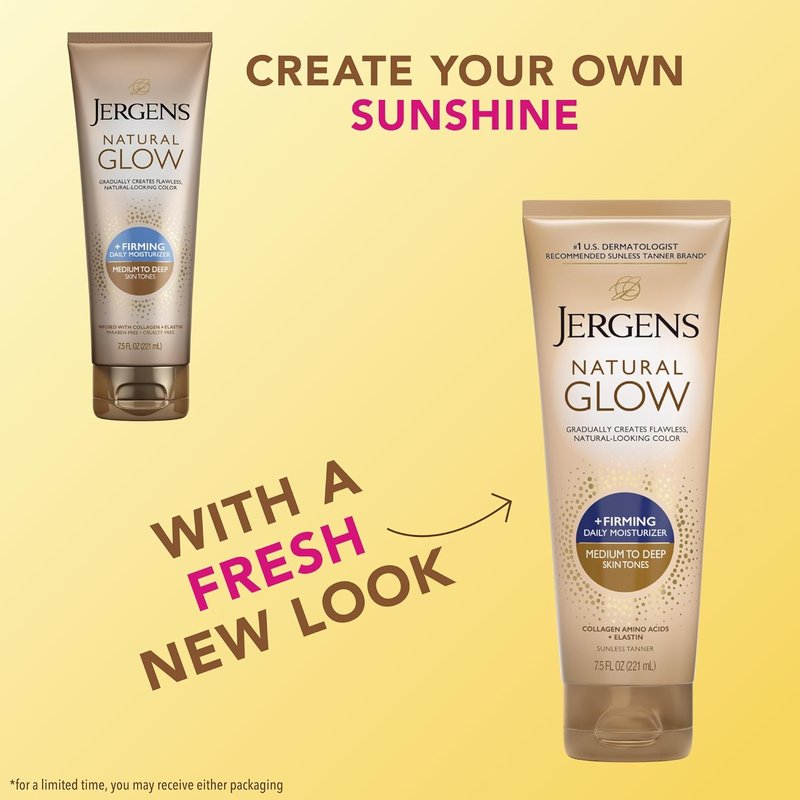 Jergens Natural Glow Self Tanner Lotion - Firming Moisturizer for Medium to Deep Skin Tone | 7.5 Oz, Pack of 2