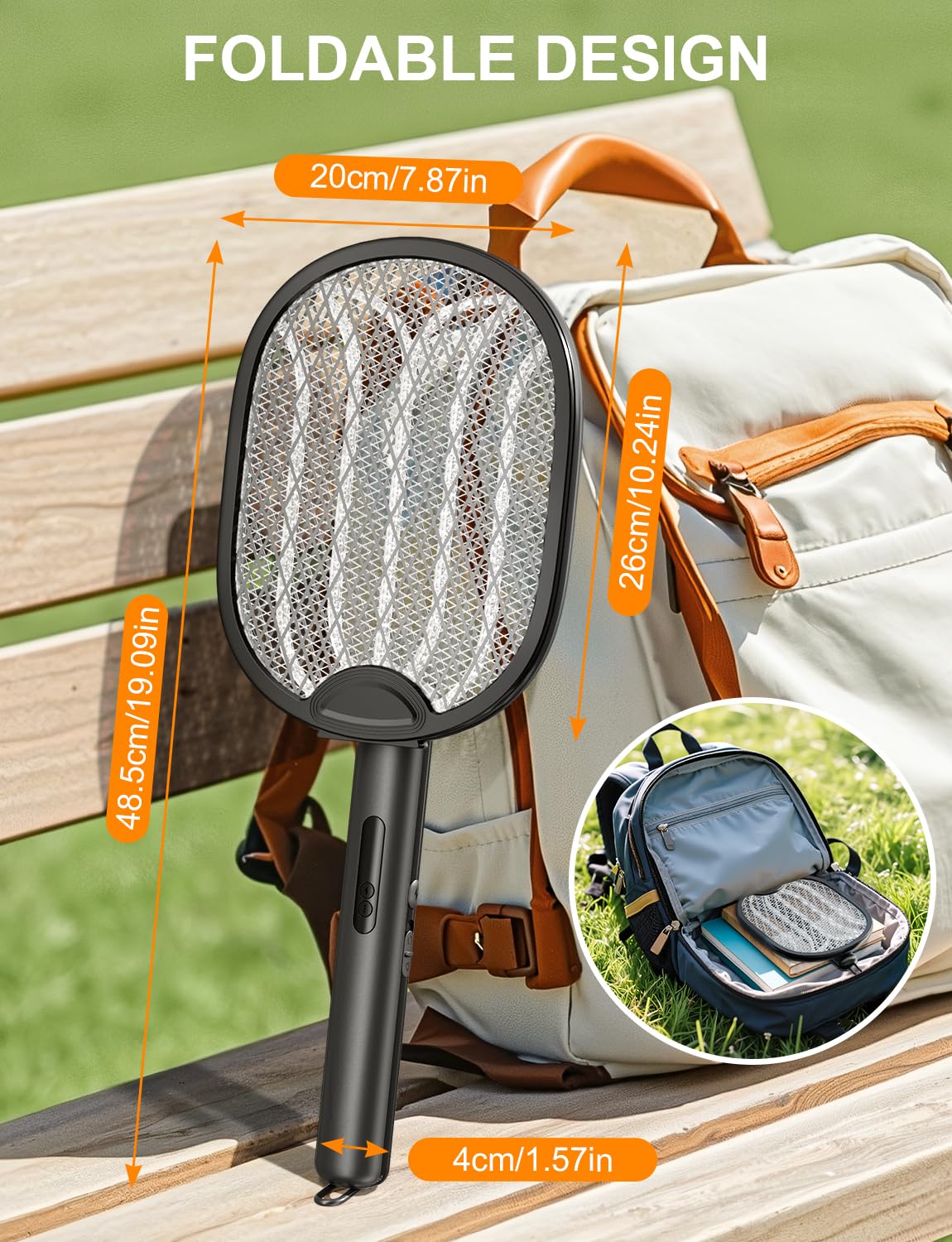 WOCVRYY Electric Fly Swatter 4000V Bug Zapper Racket with 1800mAh Rechargeable Battery 5-Layer Safety Mesh Dual Modes 180° Foldable Ideal for Indoor or Outdoor Use (Black)