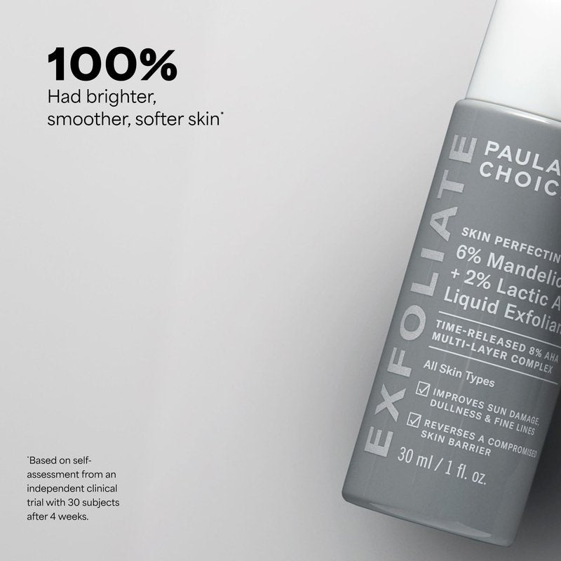Paula’s Choice Liquid Face Exfoliant 6% Mandelic Acid + 2% Lactic Acid Exfoliant, Gentle Daily AHA Exfoliation for Discoloration, Bumpy Texture & Radiance, for Sensitive Skin, Fragrance-Free, 1 fl oz