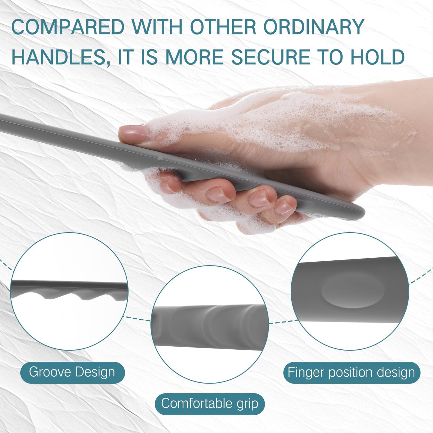 Sunnyray 2 Pack Silicone Back Scrubber for Shower with 15" Long Handle Double-Sided Bath Body Brush for Exfoliating Easy to Clean Quick Dry Deep Cleaning Lathers Well(Grey)