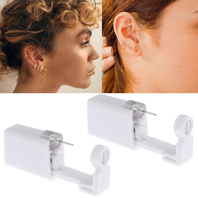 Ear Piercing Gun - Prgislew 2 Pack Ear Piercing Kit Disposable Self Ear Piercing Gun with Ear Stud and Clean Tool Pierce Kit Tool for Nose Studs Cartilage Tragus Helix Piercing Gun (Silver White1)