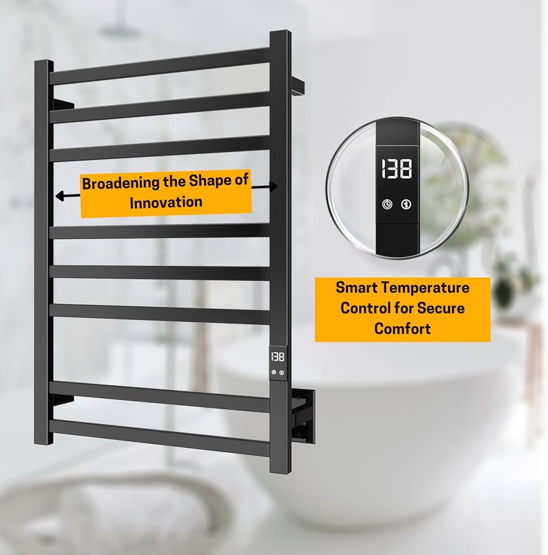 Skiennix Electric Heated Towel Warmer - Fast Heating with Auto Shut-Off Timer | Matte Black, Wall-Mounted