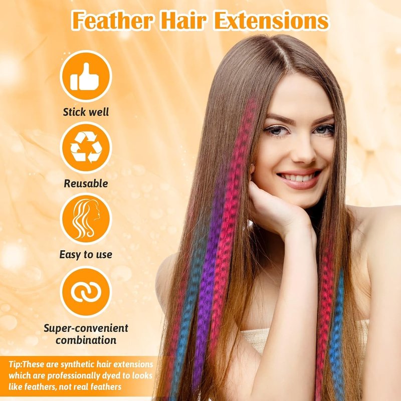Skiennix 65 Pcs Hair Feather Extensions Kit - 13 Color Long Synthetic Feathers with Microlink Beads for Parties & Festivals