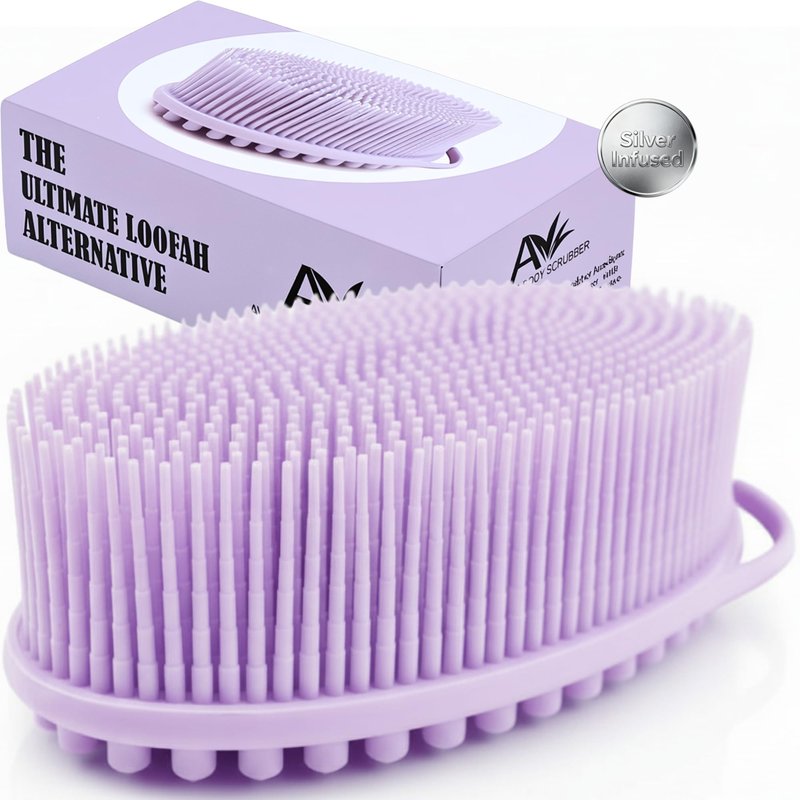Avilana Premium Back Scrubber Long Handle 19 Inch - Trusted Since 2017 - SGS Certified Silicone Bath Brush, Dual Sided Exfoliating Body Brush Extended Reach Back Washer Women Men Seniors Gift