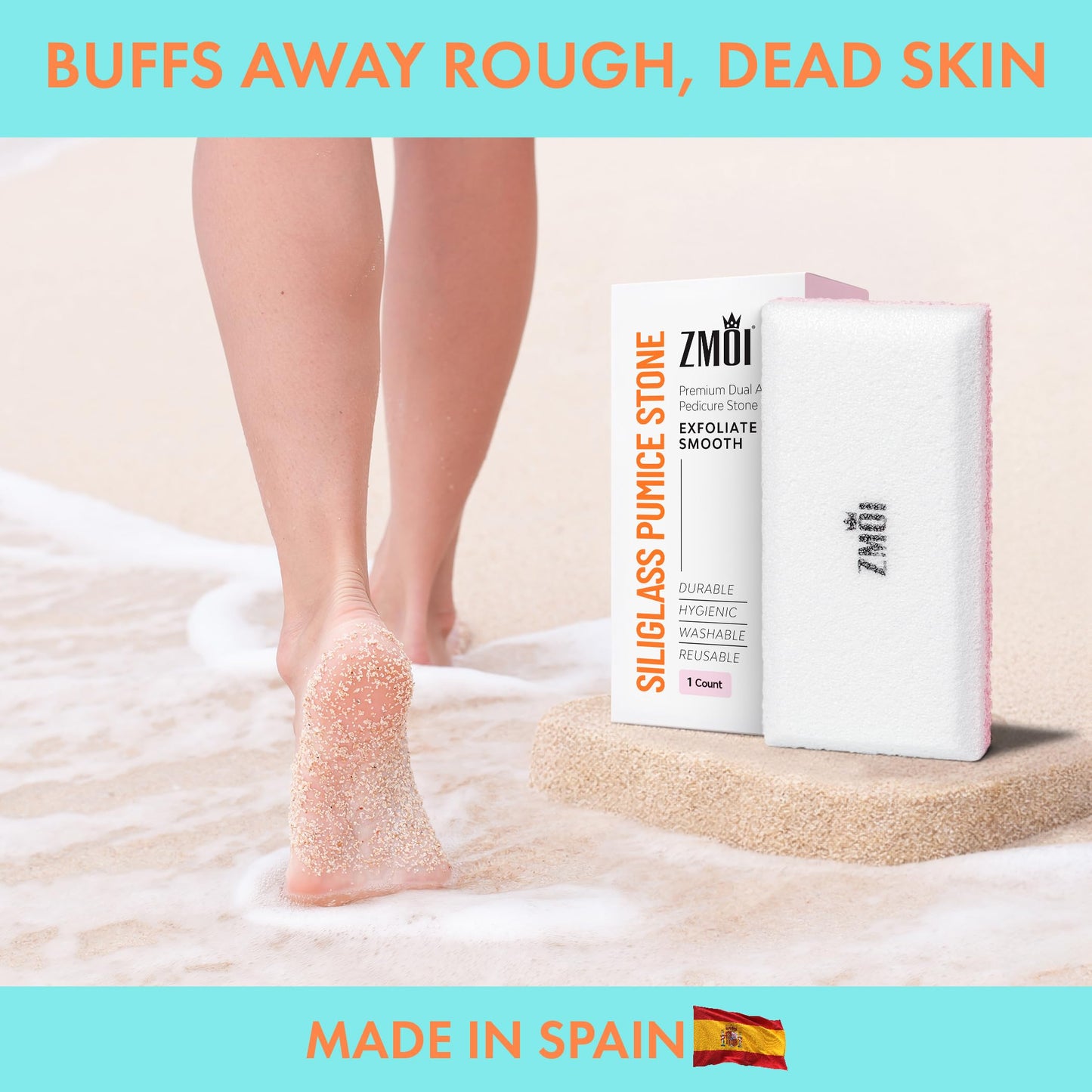 ZMOI Siliglass Pumice Stone Callus Remover for Feet, Elbows, Hands, and Knees, Spain Made - 2 in 1 Pedicure Exfoliator and Scrubber for Rough, Hard Skin (1 Pack)