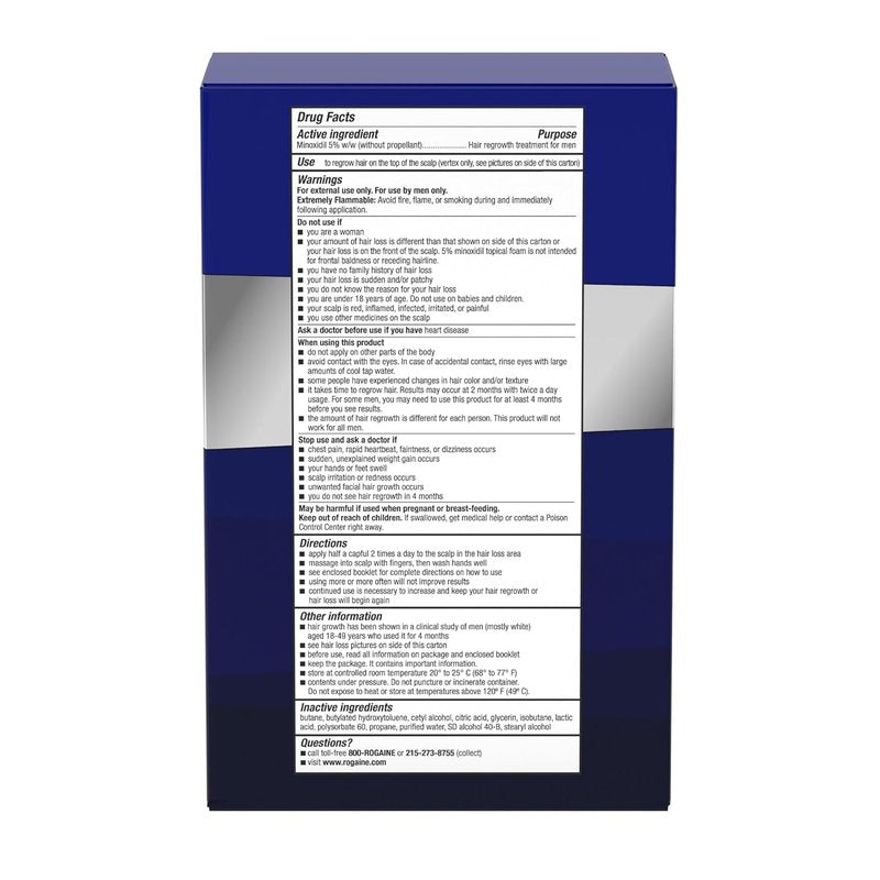 Men’s Rogaine 5% Minoxidil Foam - Clinically Proven Hair Regrowth Treatment | Unscented, 3-Month Supply, 3 x 2.11 oz
