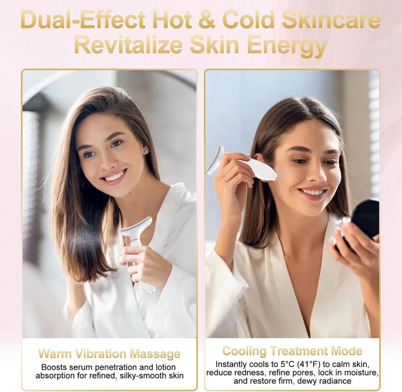 LED Facial Massager - Micro-Current Vibration & Light Therapy for Wrinkles | 4 Color Options, Cold & Hot Treatment