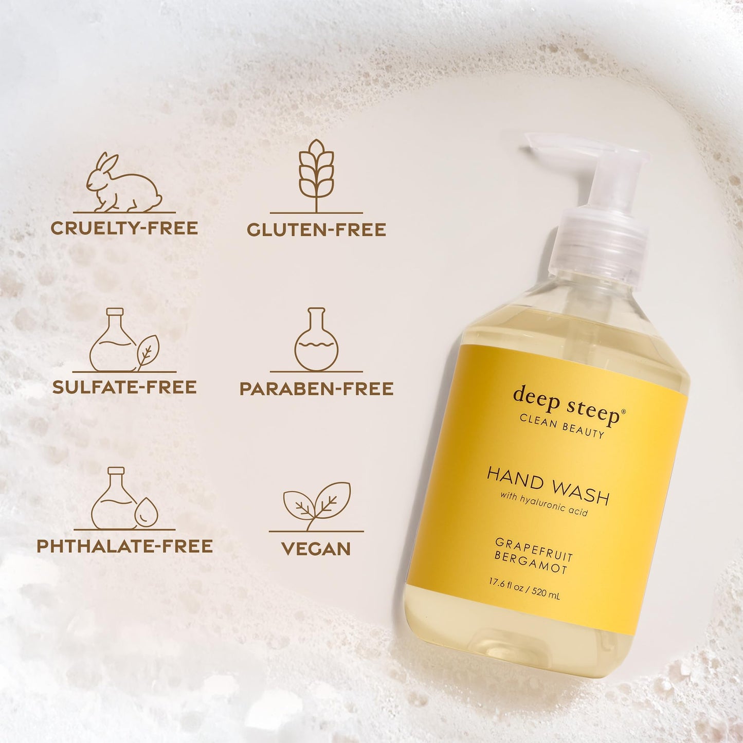 Deep Steep Liquid Hand Wash, Lilac Blossom, 17.6 oz – Moisturizing Cleanser with Olive Oil, Aloe Vera, Glycerin & Hyaluronic Acid – Vegan, Clean Beauty, Soft & Nourished Hands