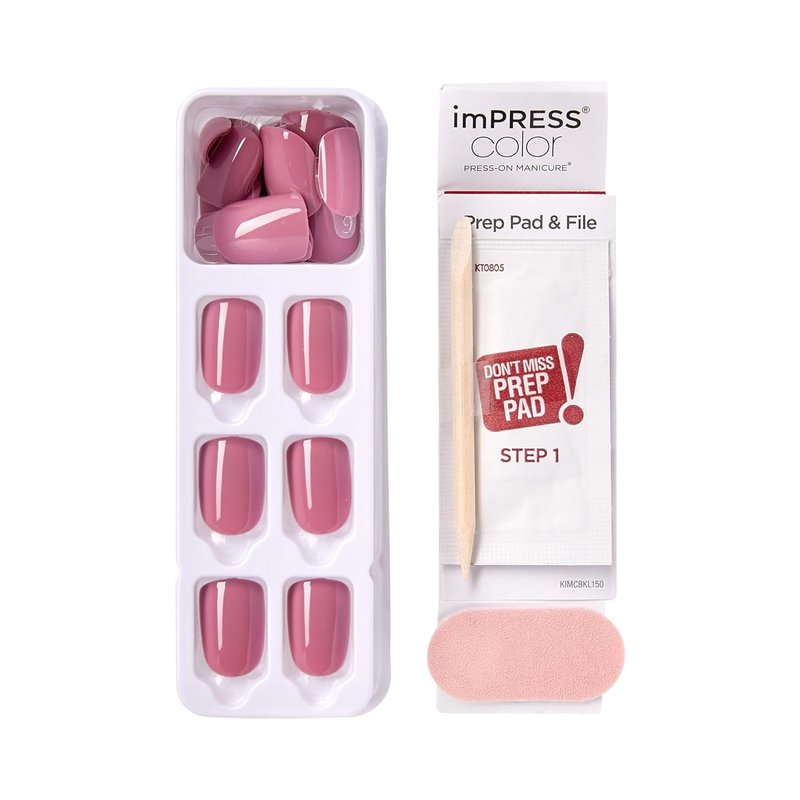 Kiss Impress Press-On Nails - Petal Pink Squoval Short Set | 30 Nails, Prep Pad & Manicure Tools