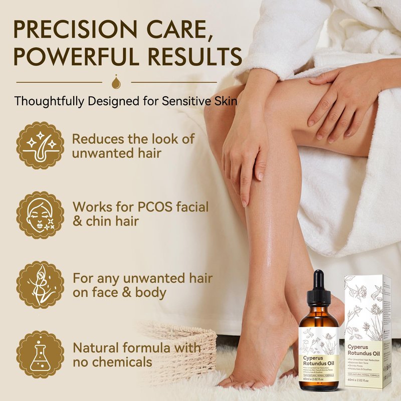 Cyperus Rotundus Oil, Natural for Reducing Body Hair Growth, Cyperus Rotundus Oil for Hair Removal, Reduces Unwanted Hair Growth, Reducing Body Hair Growth, Shrink Pores - 2.02 Fl Oz